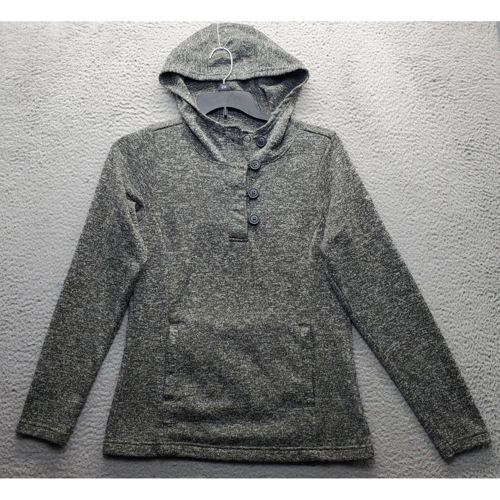 Columbia Hoodie Womens Medium Gray Heather Long Sleeve 1/4 Button Pullover EUC‎